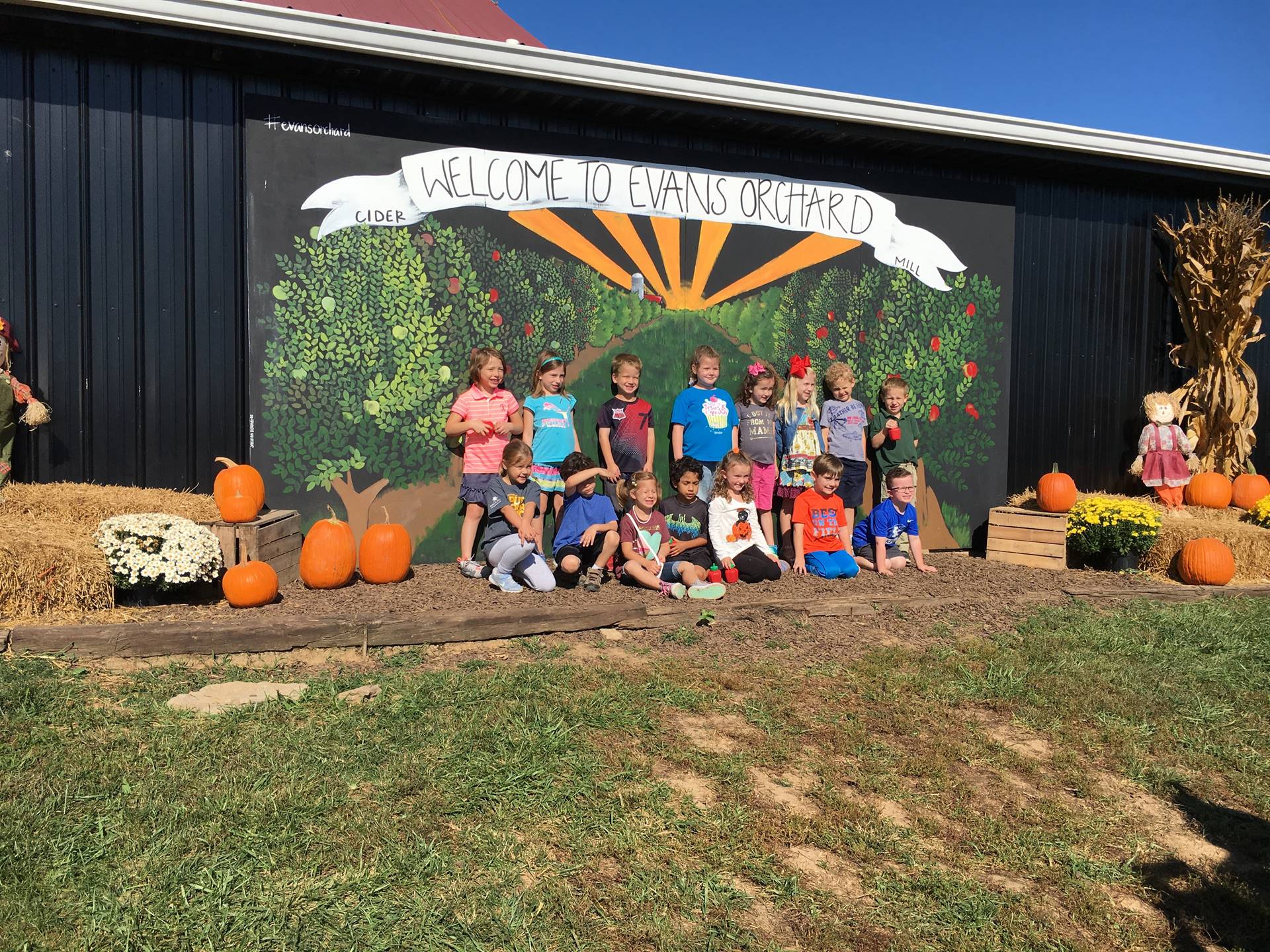 Kindergarteners at an orchard