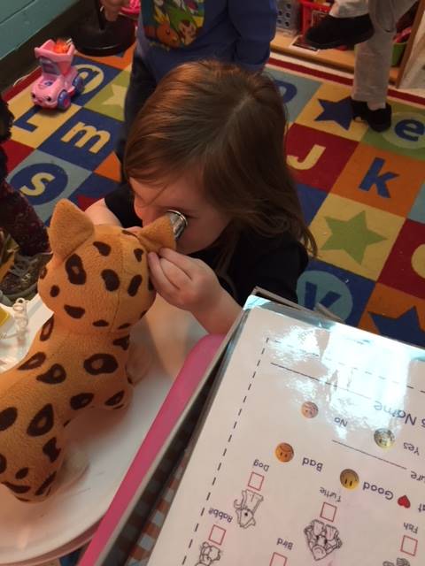 preschool investigating stuffed animal