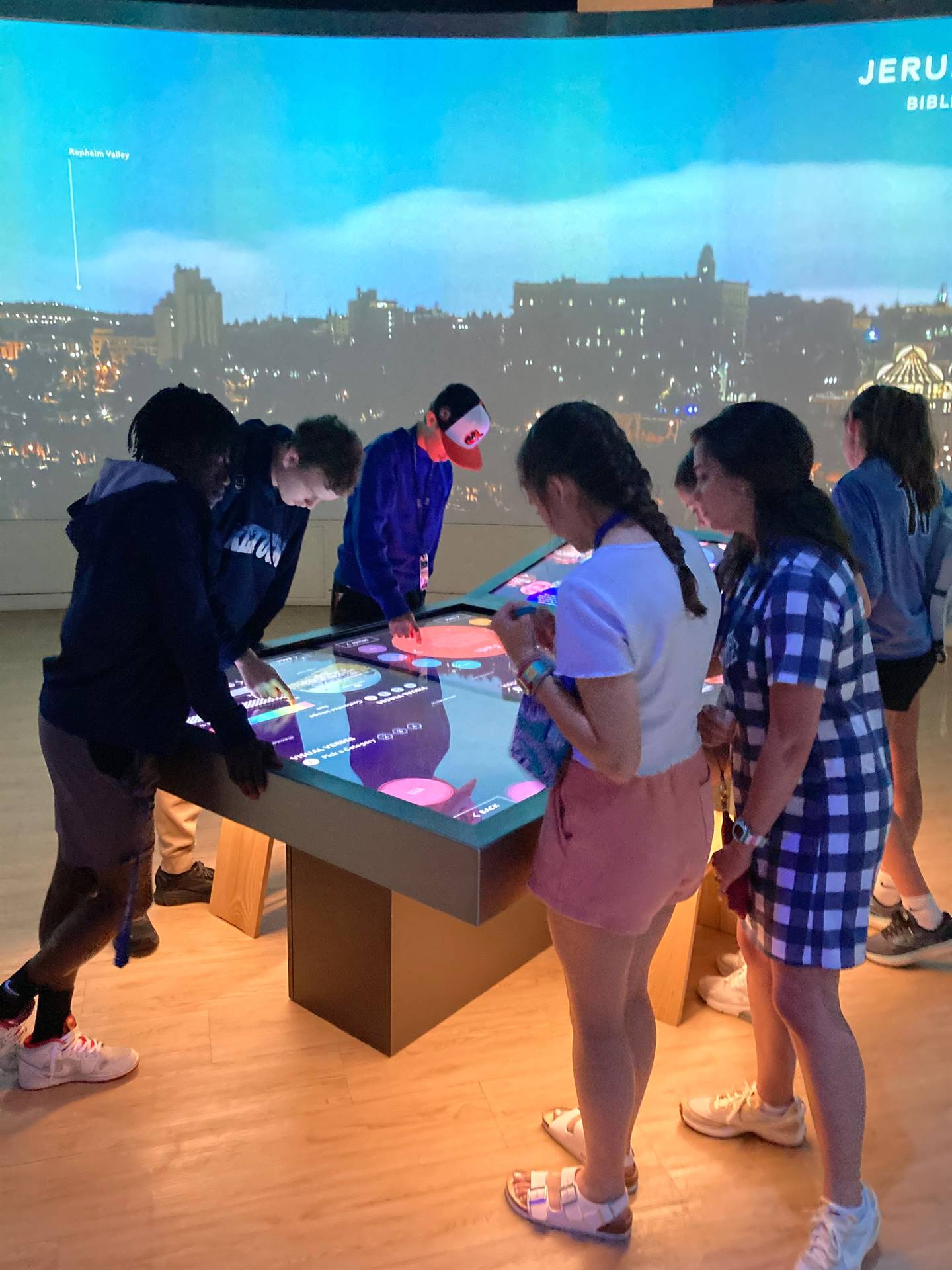 Students using an interactive display at Museum of the Bible