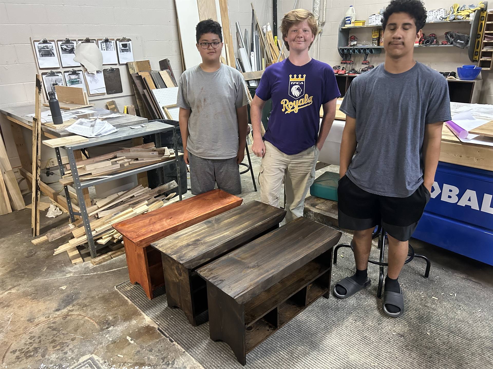 Students with their finished benches